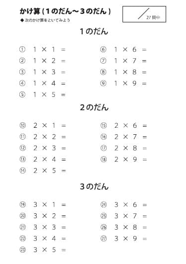 1のだんから3のだんのプリント参考画像